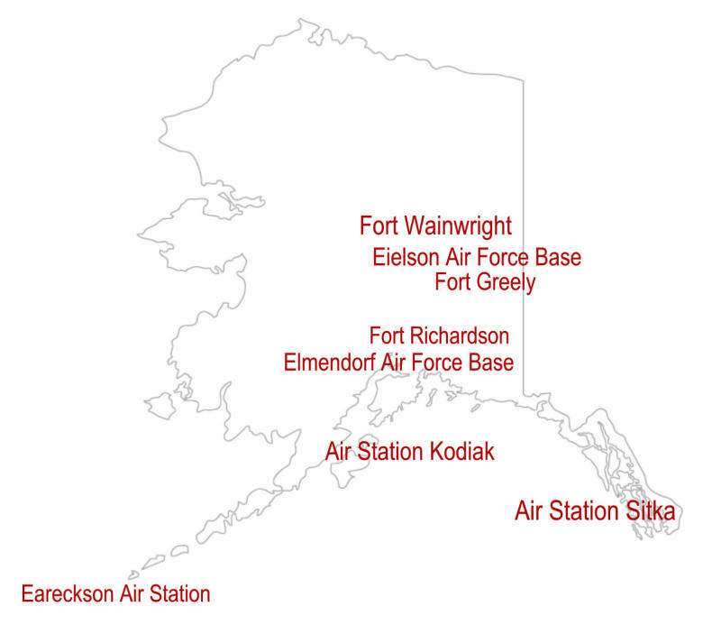Map locating Alaska Military Installatioons
